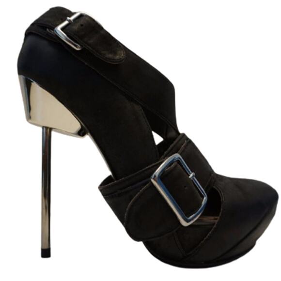 United Nude Shoes - United Nude Heels Ankle Boots Leather Pin Belt Closed Toe Buckle Strap Black 7.5